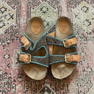Maliparmi Blue and Tan Sandals with Cork Footbed